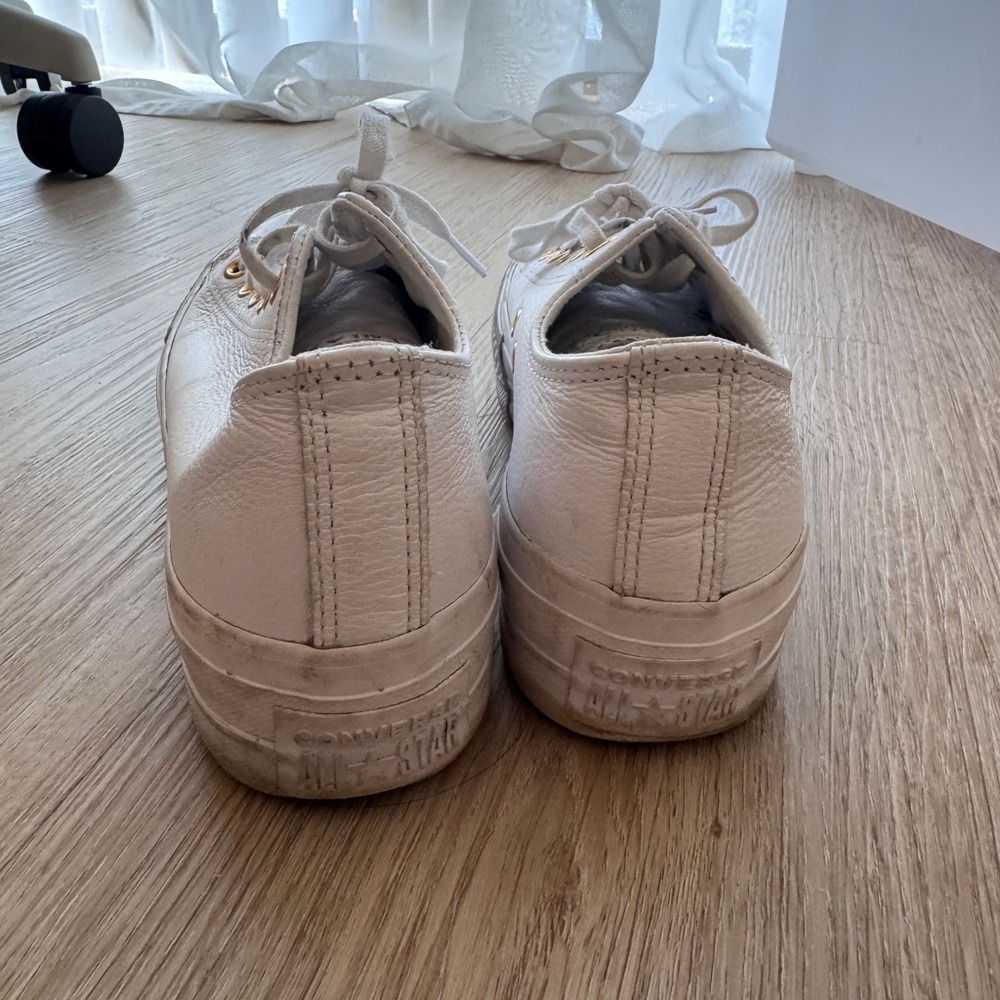 Converse platform White leather Sneakers with Gold Eyelets - Picture 5 of 5